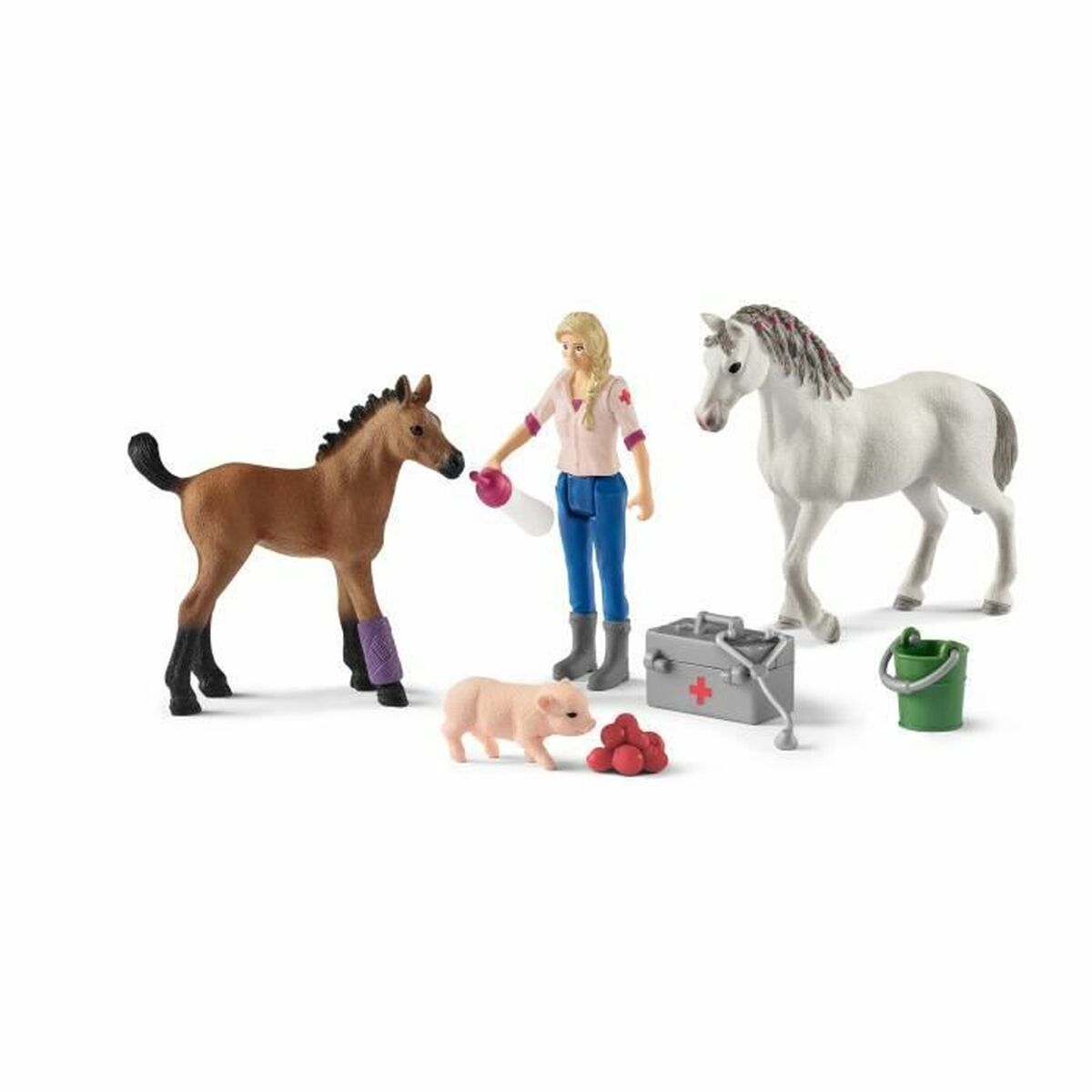 dyr Schleich Vet visiting mare and foal Plastik Hest