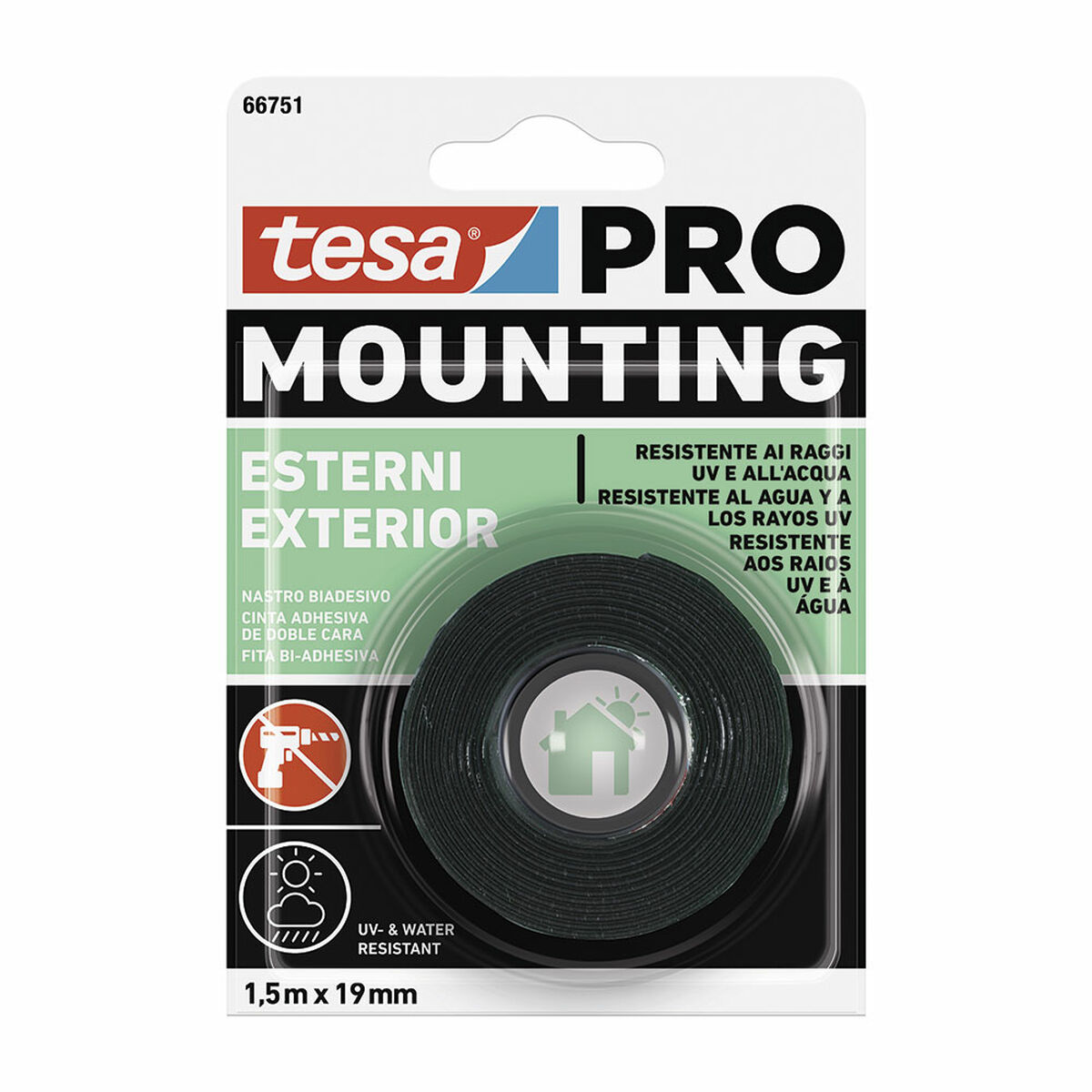Ruban adhésif double face TESA Mounting Pro Extérieur 19 mm x 1,5 m Multicouleur