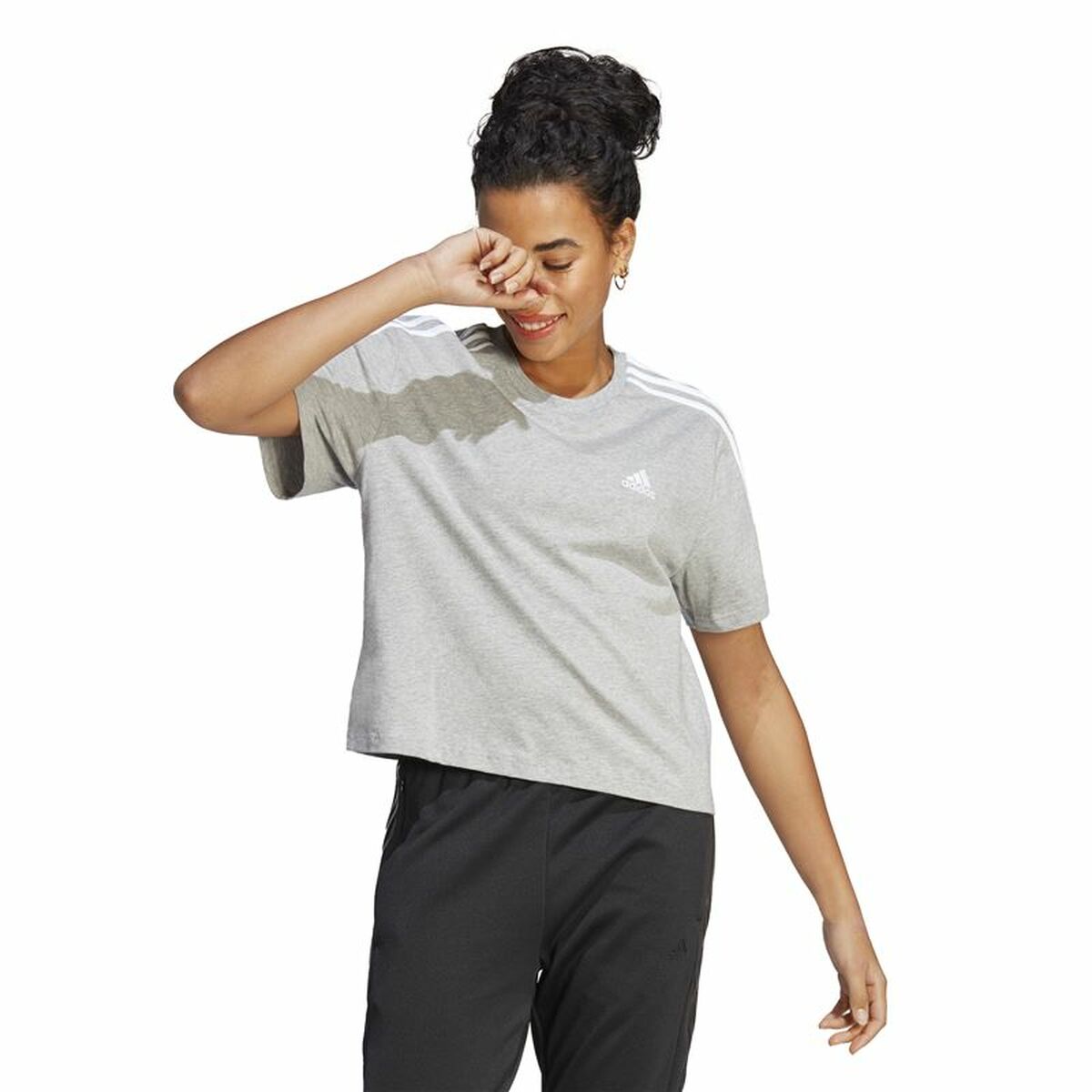 Image secondaire de T-shirt à manches courtes femme Adidas 3S Cropped Top Gris clair (XS)