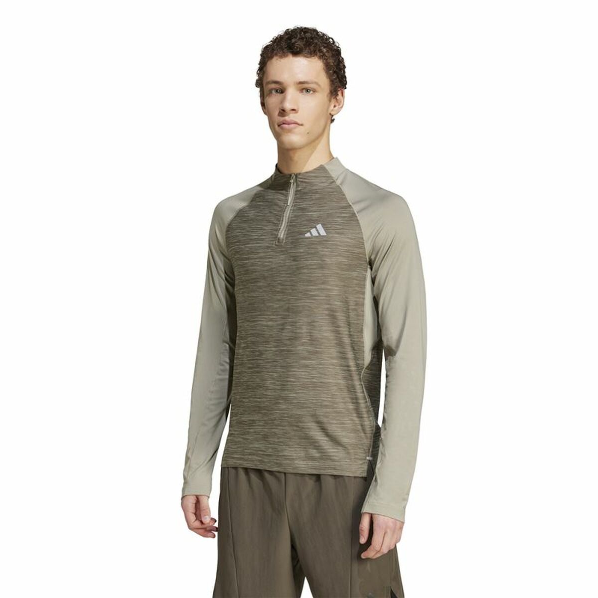 Image secondaire de T-shirt à manches longues homme Adidas Gym+ 3 Bandas 1/4Zip Marron