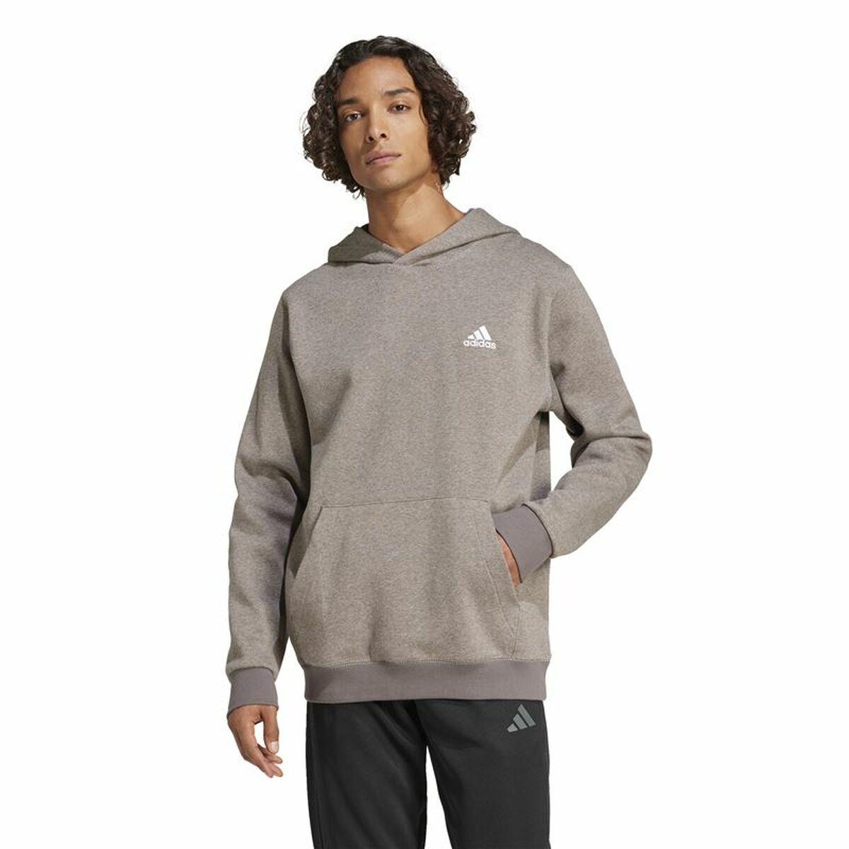 Image secondaire de Sweat à capuche homme Adidas Seasonal Essentials Melange Hoodie Marron Beige