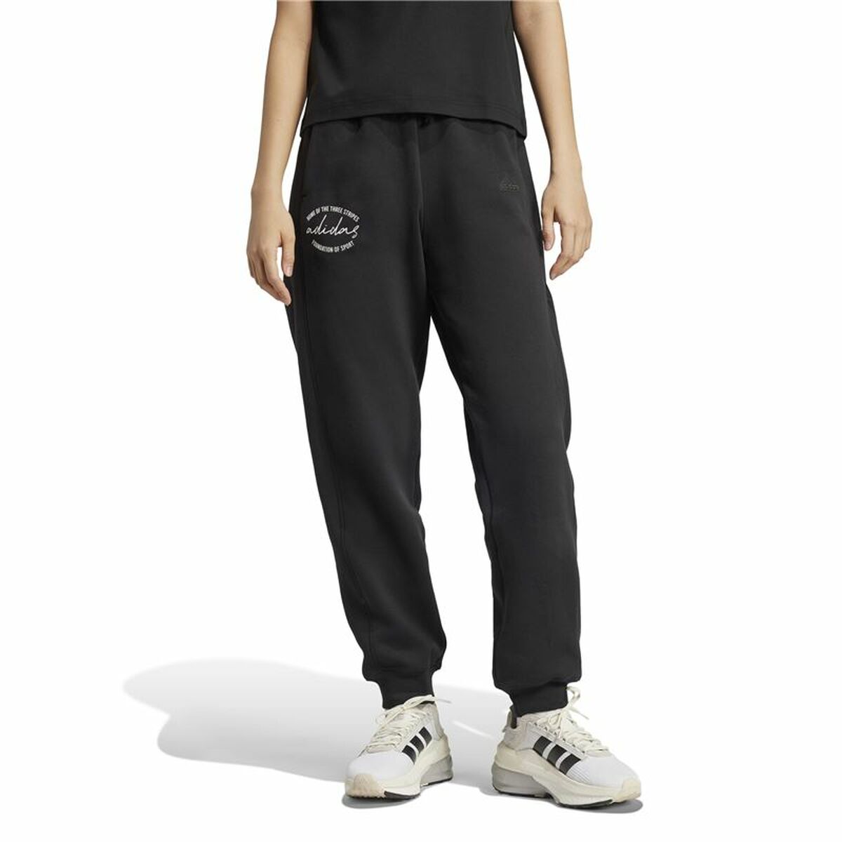 Image secondaire de Pantalon de sport long Adidas Signature Graphic Print Fleece Loose Noir Femme