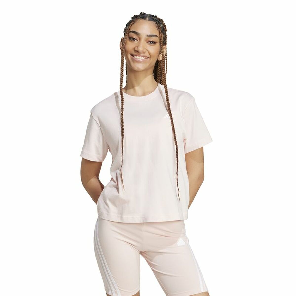Image secondaire de T-shirt à manches courtes femme Adidas Essentials Small Logo Beige Rose