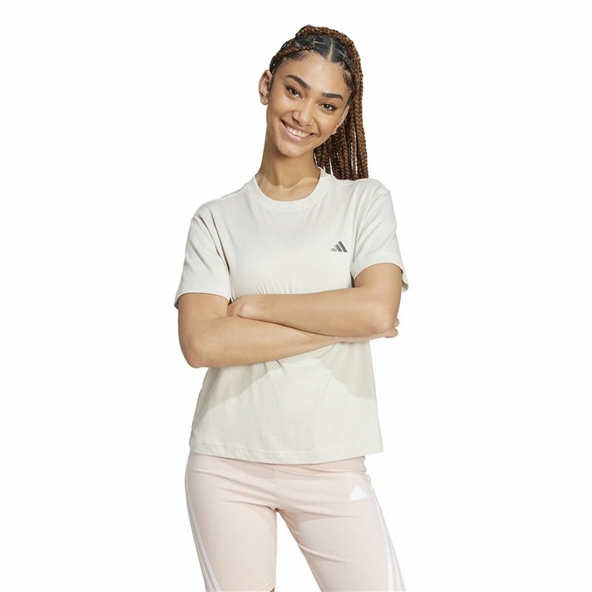 Image secondaire de T-shirt à manches courtes femme Adidas Essentials Small Logo Blanc Beige