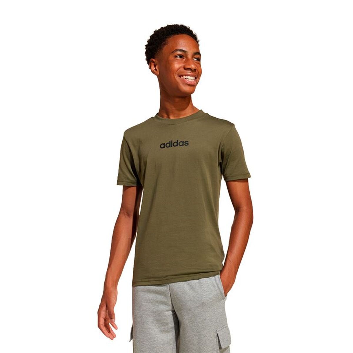 T-Shirt met Korte Mouwen voor kinderen Adidas Lin 160 Zwart Kaki