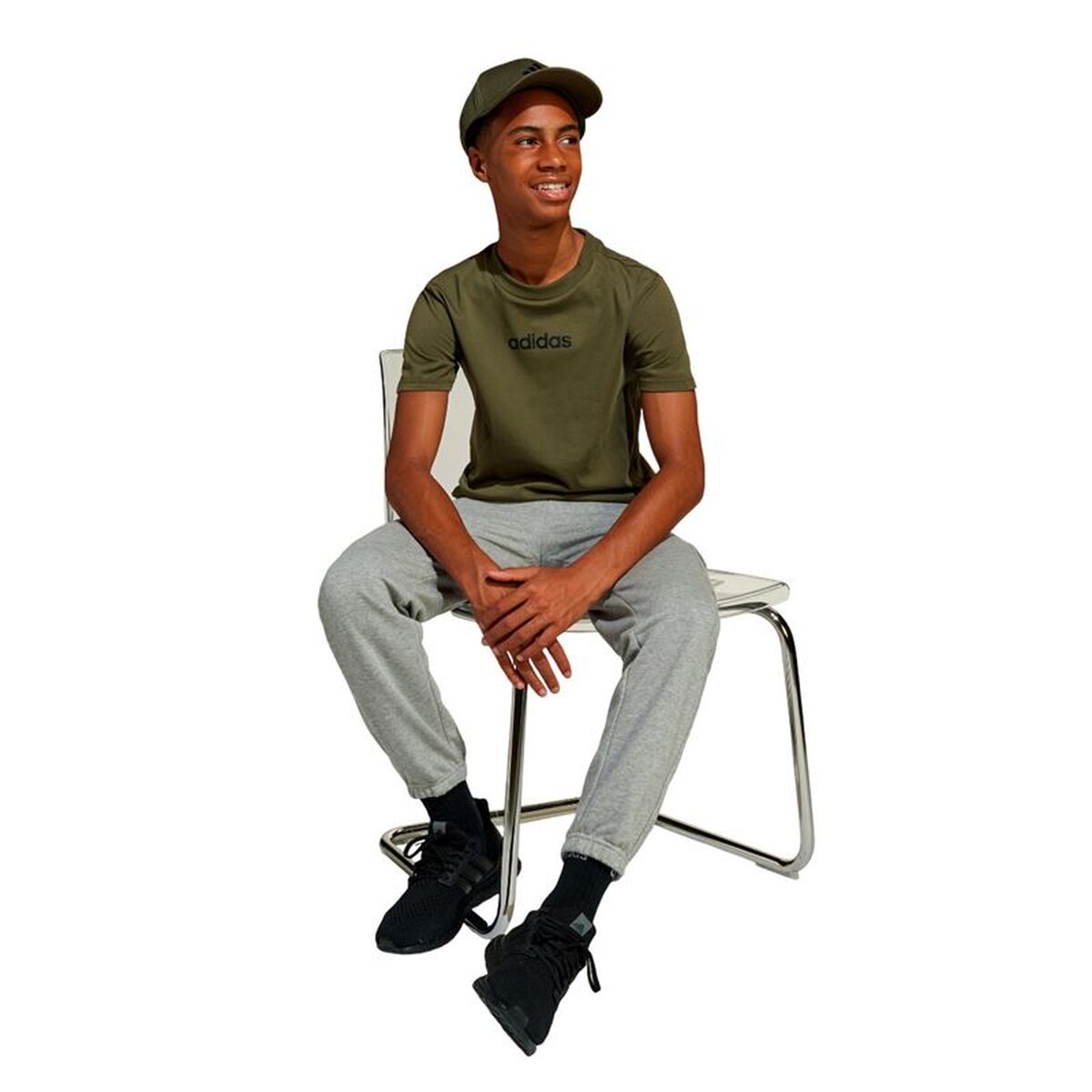 T-Shirt met Korte Mouwen voor kinderen Adidas Lin 160 Zwart Kaki