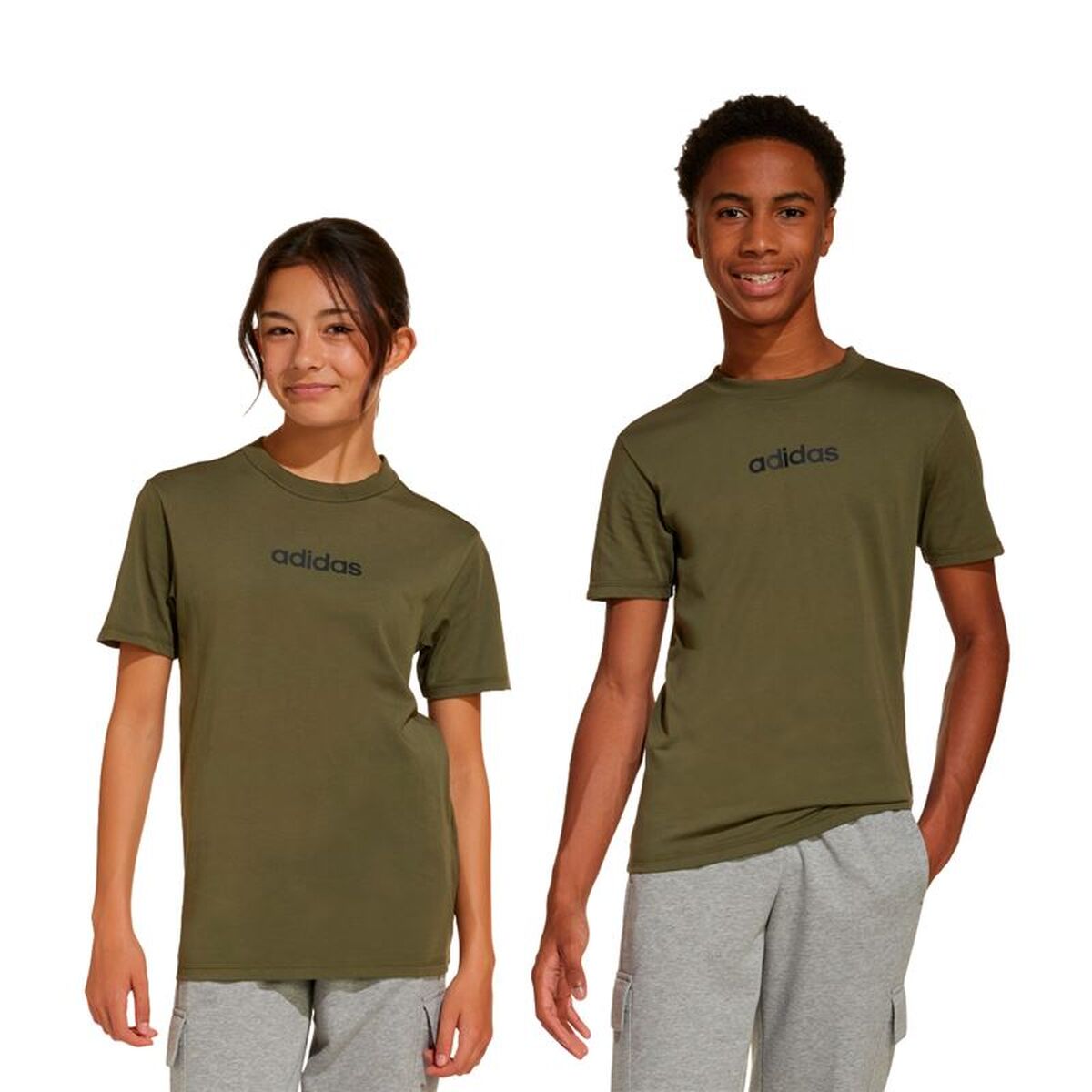 T-Shirt met Korte Mouwen voor kinderen Adidas Lin 160 Zwart Kaki