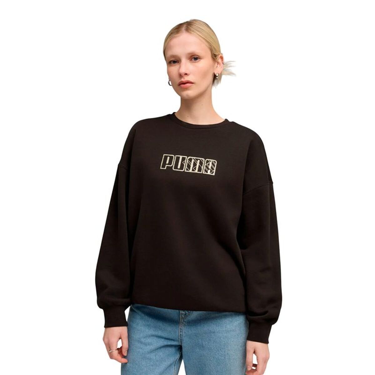 Damessweater zonder Capuchon Puma Maximal Metallic Oversized Crew FL Zwart