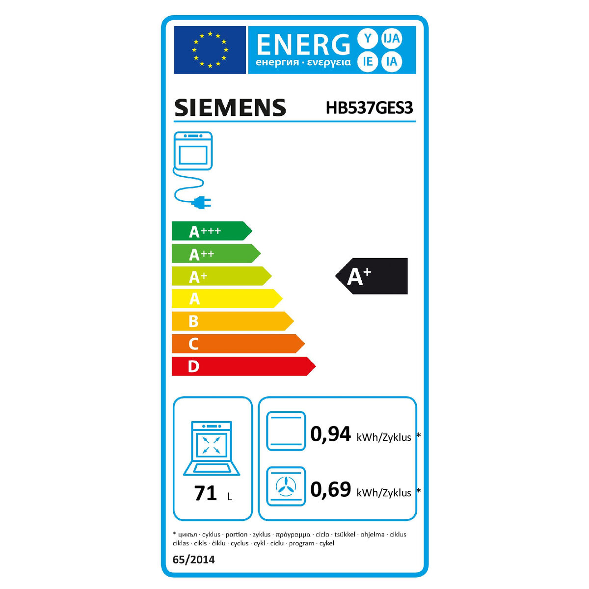 Oven Siemens AG HB537GES3 3600 W 71 L