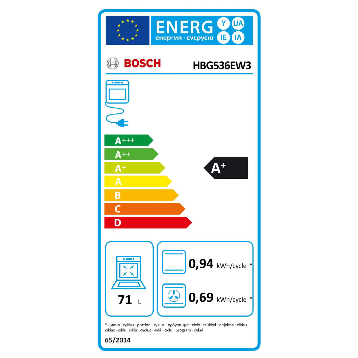 Oven BOSCH HBG536EW3 3400 W 71 L
