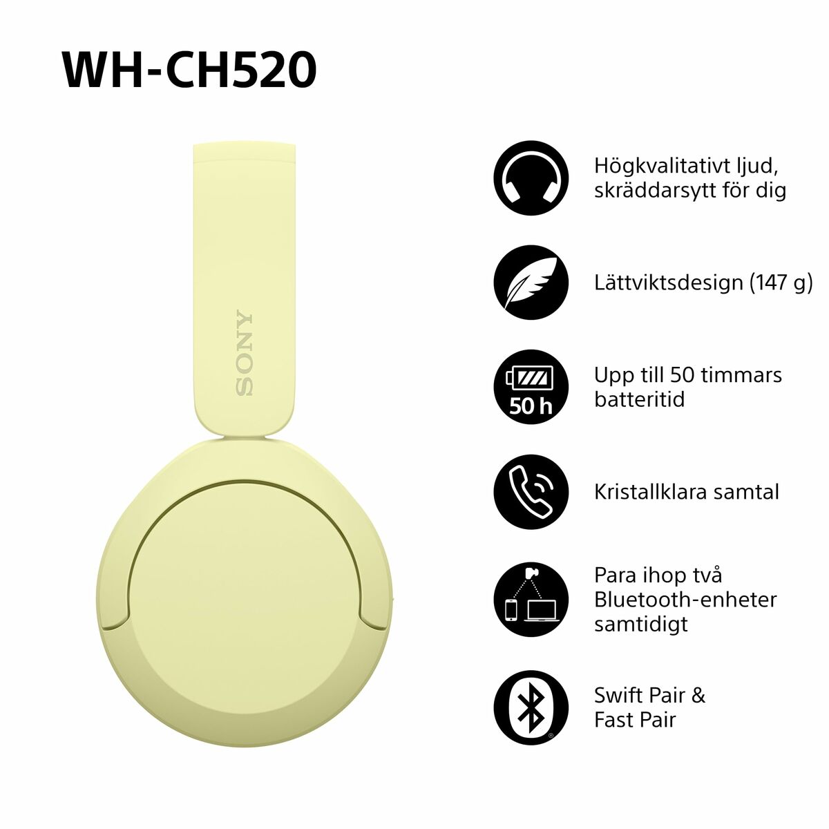 Picture of Headphones with Headband Sony WHCH520Y * Yellow