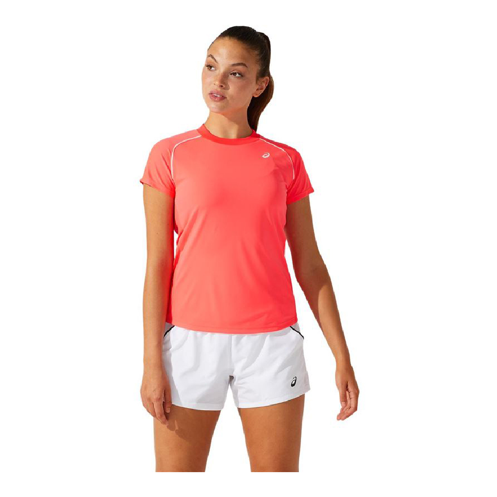 Women’s Short Sleeve T-Shirt Asics Court Piping Orange Coral