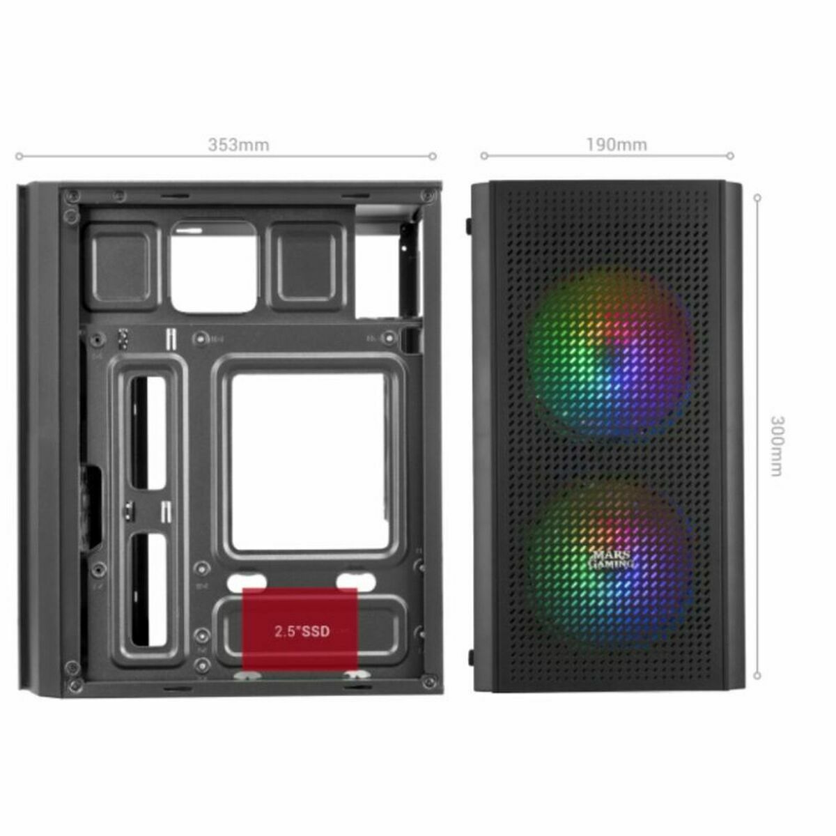 Afbeeldingen van ATX Semi-tower Box Mars Gaming MC300 Black LED RGB RGB mATX