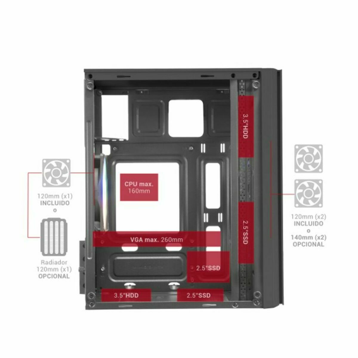 Afbeeldingen van ATX Semi-tower Box Mars Gaming MC300 Black LED RGB RGB mATX