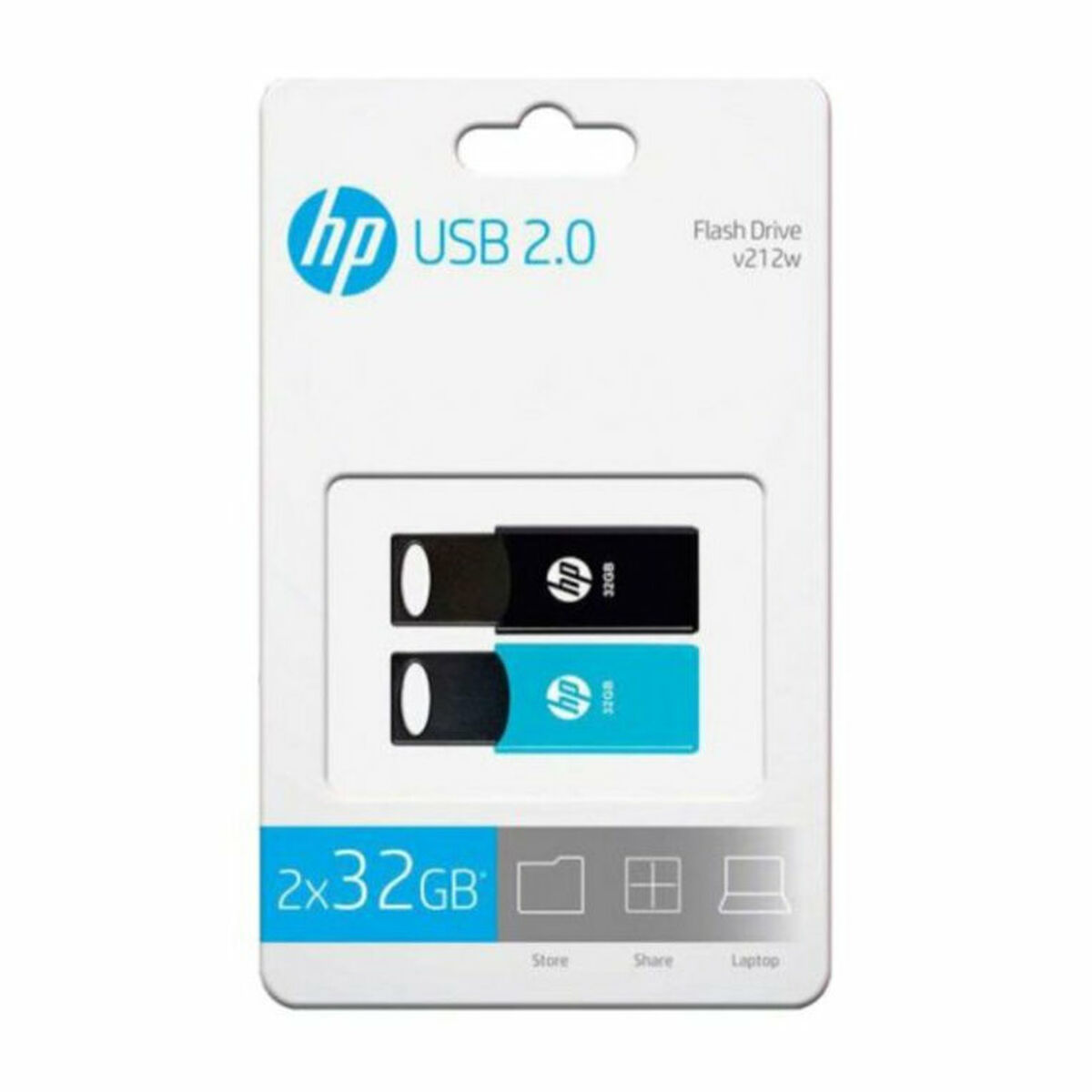 Picture of USB stick PNY HPFD212-32-TWIN USB 2.0 Black Black/Blue 32 GB (2 Units) (2 uds)