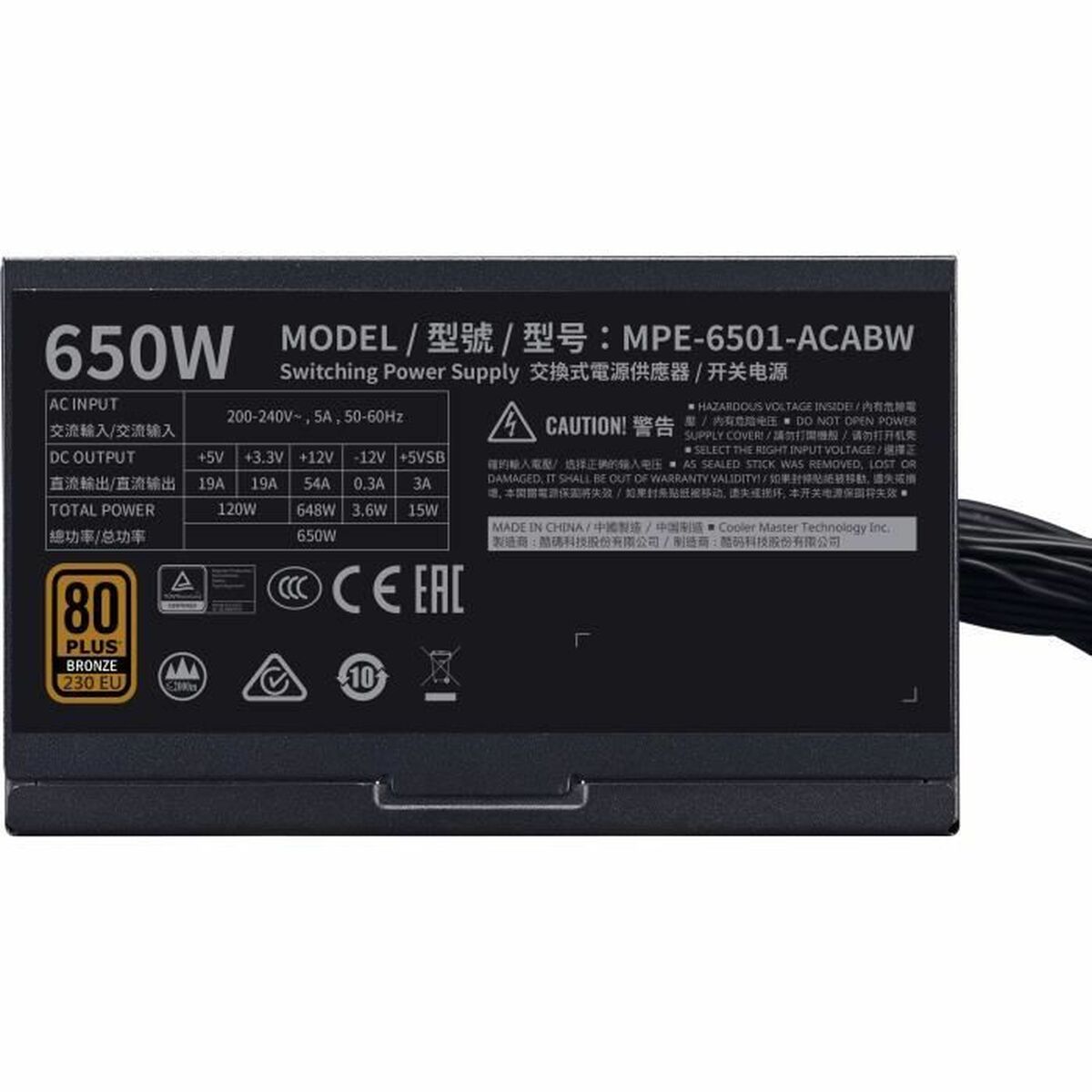 Afbeeldingen van Power supply Cooler Master MPE-6501-ACABW-BEU 650 W ATX 80 Plus Bronze