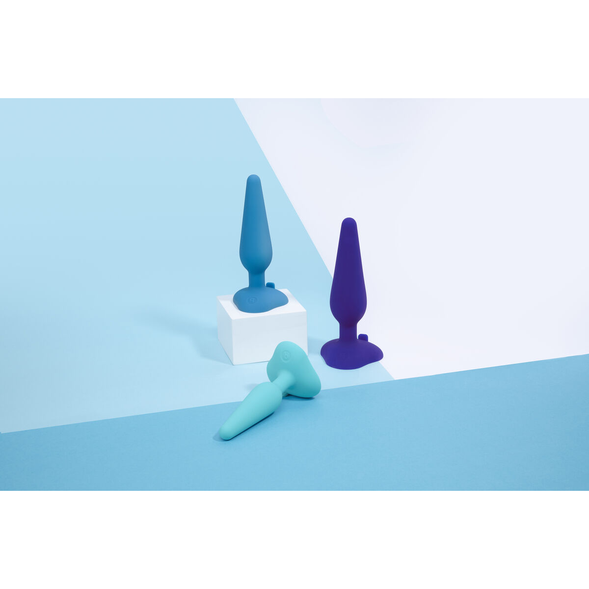 Neonově růžový malý nabíjecí anální kolík B-Vibe Modrý (10 cm) (12 cm)