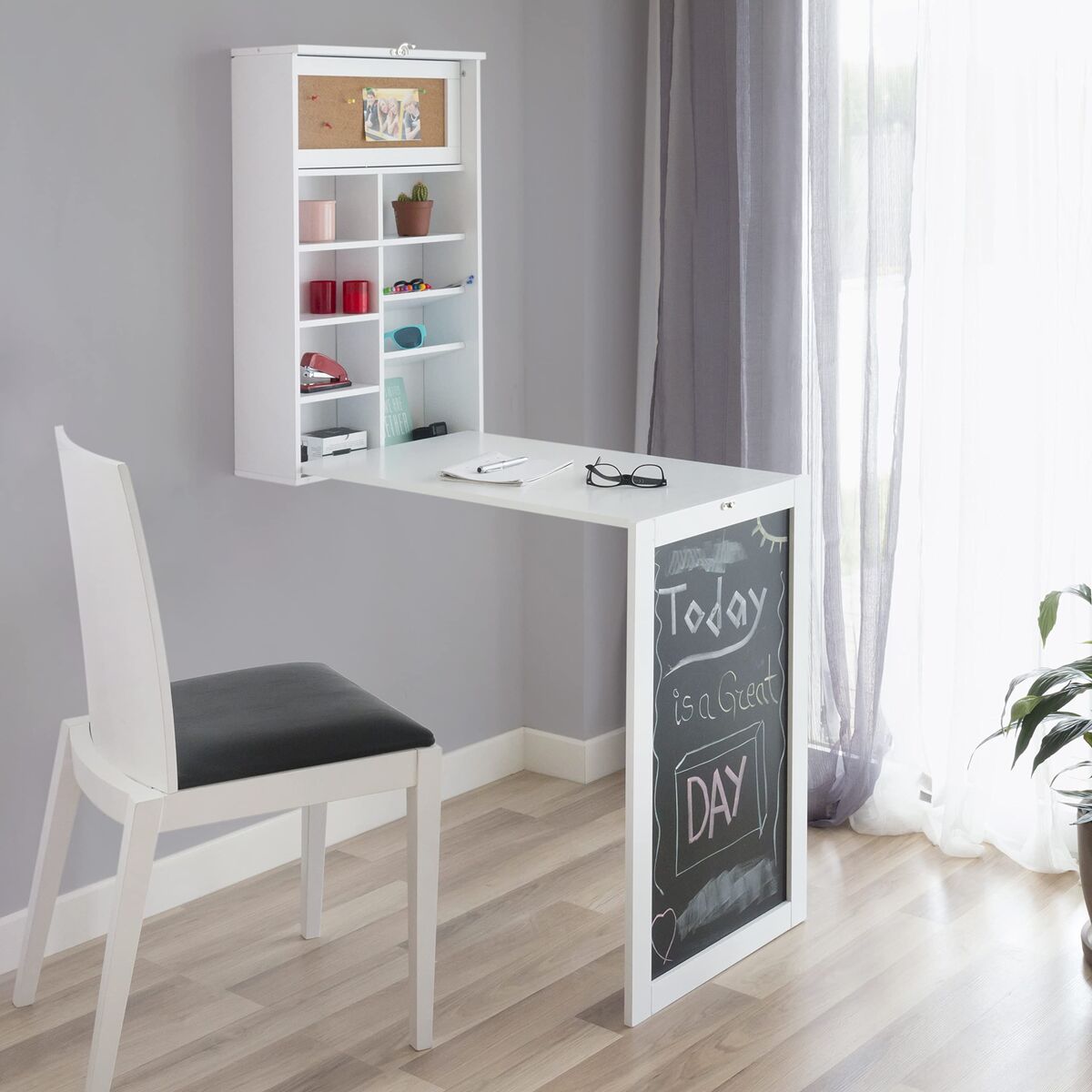 Klappschreibtisch für die Wand Woldy InnovaGoods Weiß Holz (Restauriert A) - Thumbnail 5