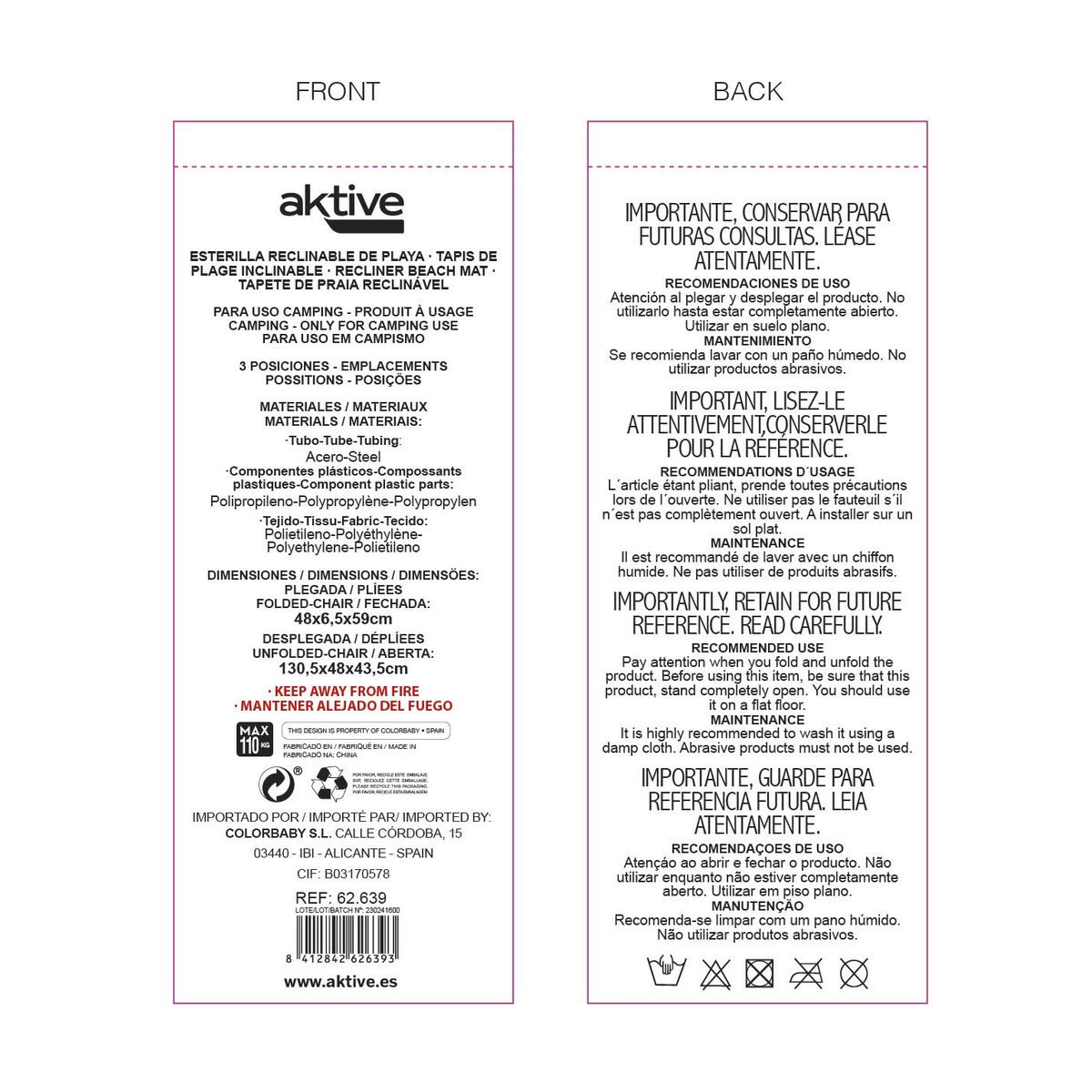 Mat Aktive Reclining 147 x 55 x 48 cm PVC 600D Blue Steel Sponge (4 Units)