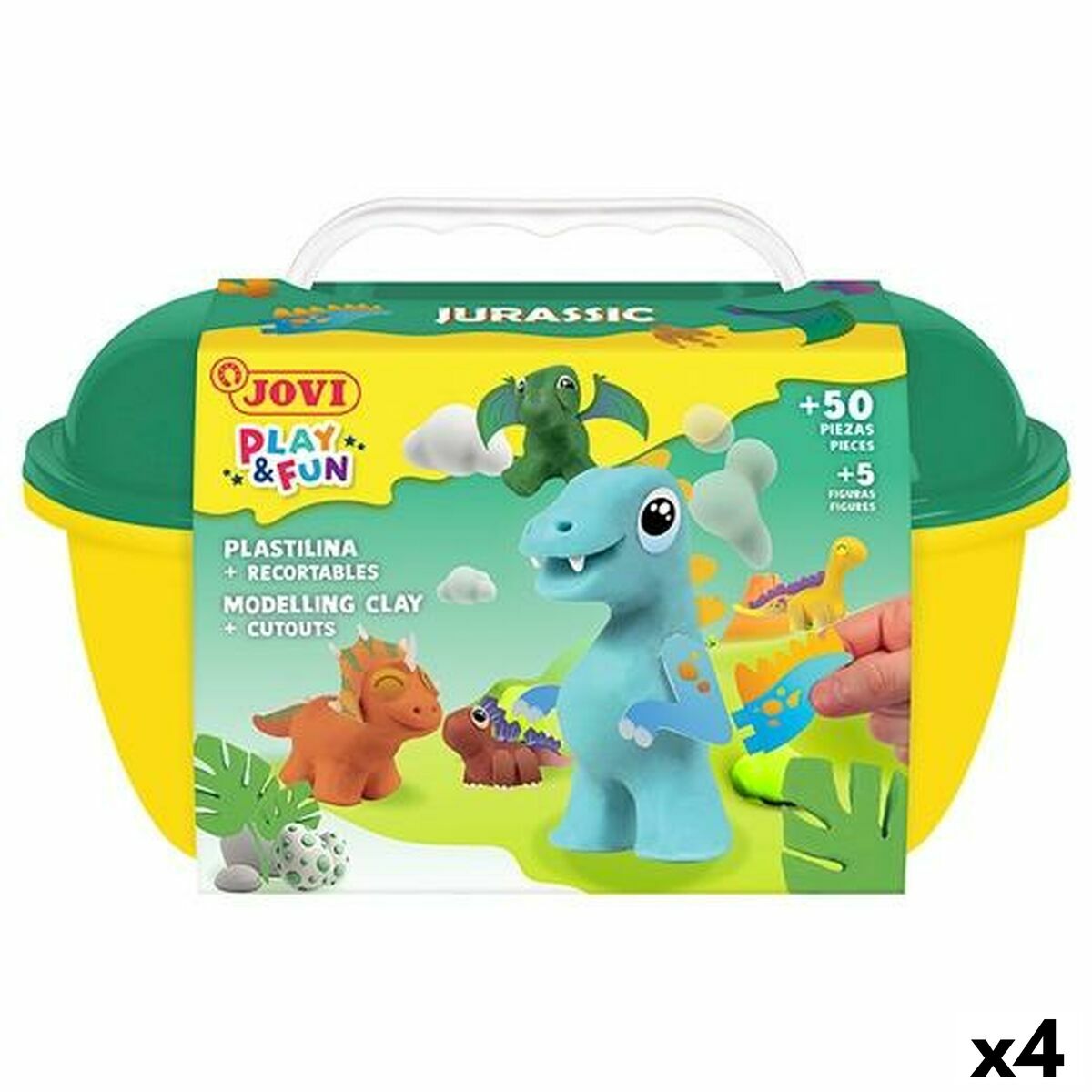 Pâte à modeler en argile Jovi PLAY&FUN JURASIC Multicouleur (4 Unités)