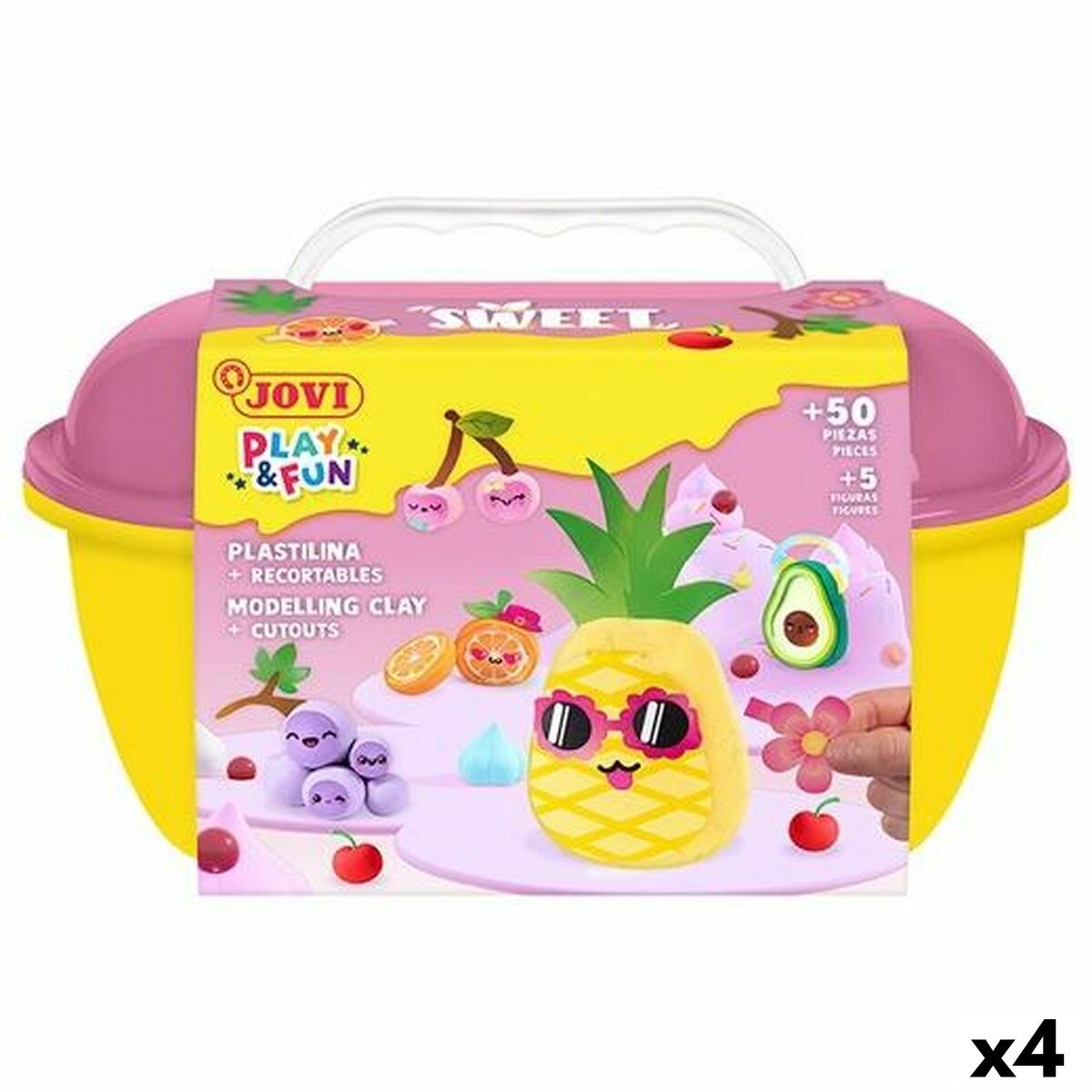 Pâte à modeler en argile Jovi PLAY&FUN SWEET Multicouleur (4 Unités)