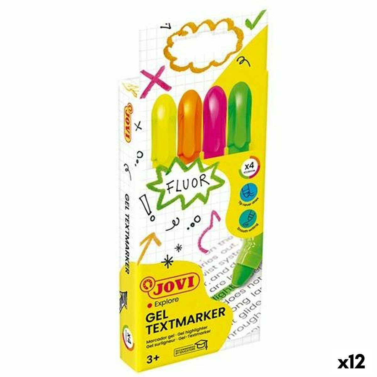 Σετ Μαρκαδόροι Υπογράμμισης Jovi GEL TEXTMARKER Πολύχρωμο (12 Μονάδες)