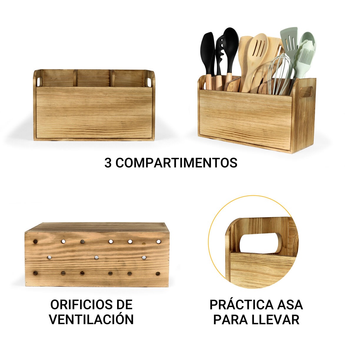 Pot for Kitchen Utensils My Bar Wood 30 x 11,2 x 17 cm (6 Units), view 3