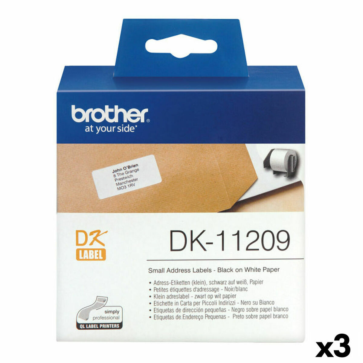 Printer labels Brother DK-11209 Sort/Hvid 62 x 29 mm (3 enheder)