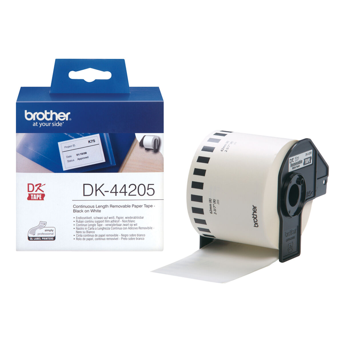 Afbeeldingen van Printer Labels Brother DK-44205 62 mm x 30,48 m Black/White (3 Units)