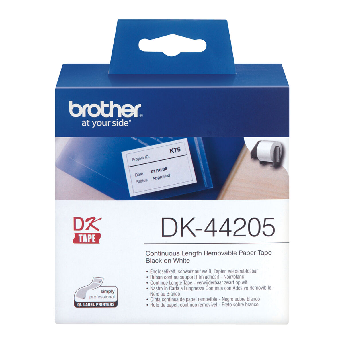 Afbeeldingen van Printer Labels Brother DK-44205 62 mm x 30,48 m Black/White (3 Units)