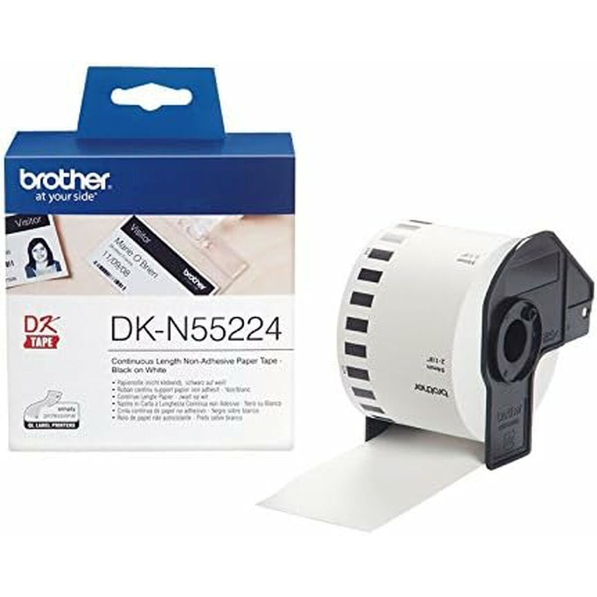 Afbeeldingen van Continuous Thermal Paper Tape Brother DK-N55224 54 x 30,48 mm White Black/White