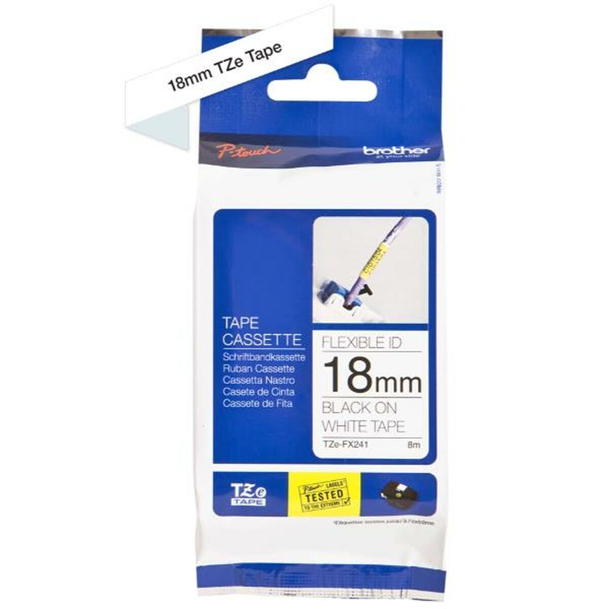 Obrazek Laminated Tape for Labelling Machines Brother TZe-FX241 White 18mm