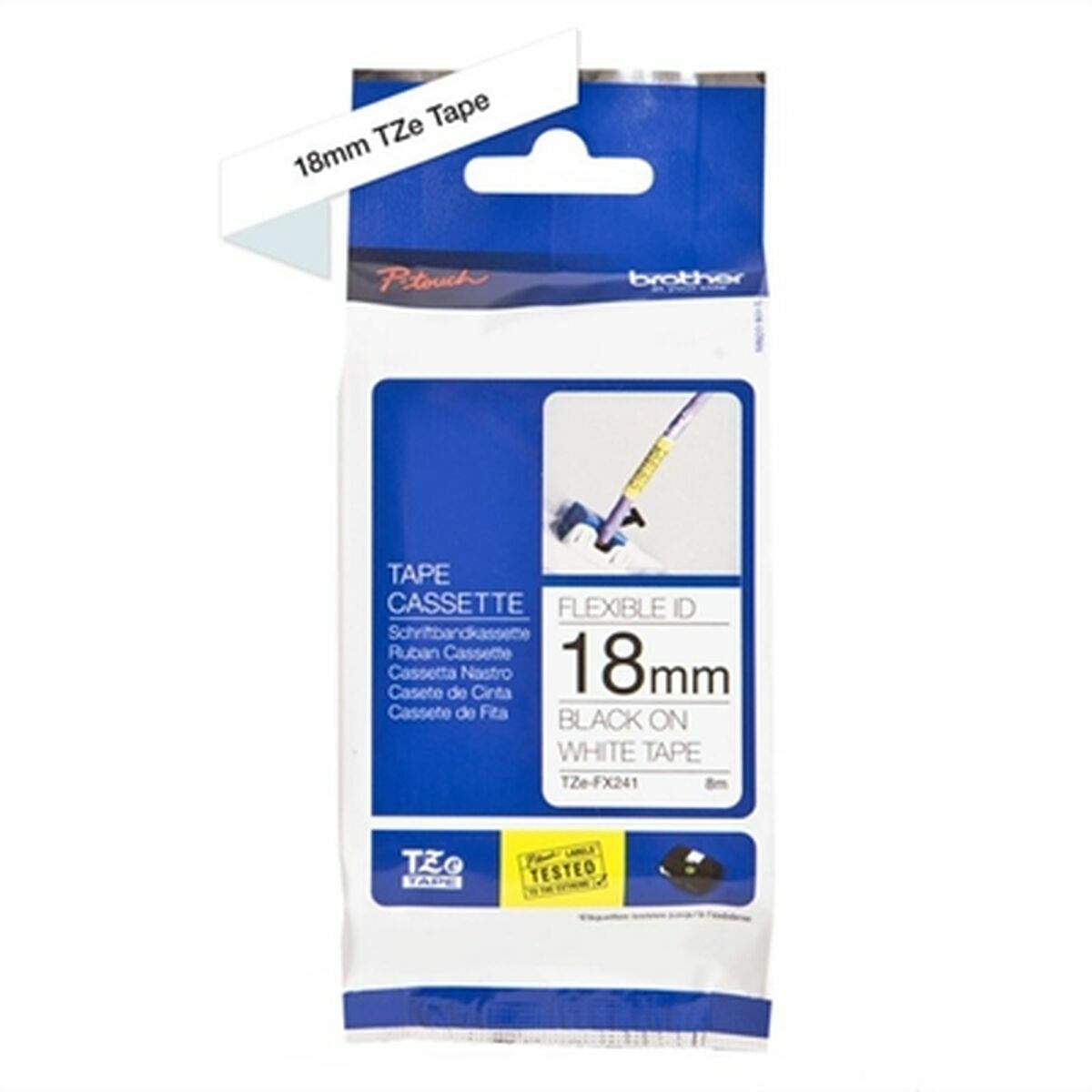 Obrazek Laminated Tape for Labelling Machines Brother TZe-FX241 White 18mm