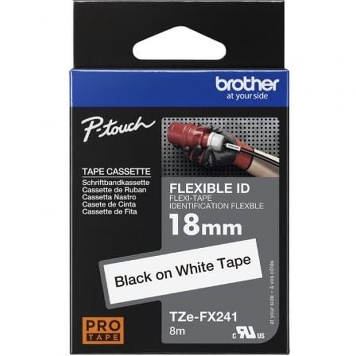 Obrazek Laminated Tape for Labelling Machines Brother TZe-FX241 White 18mm