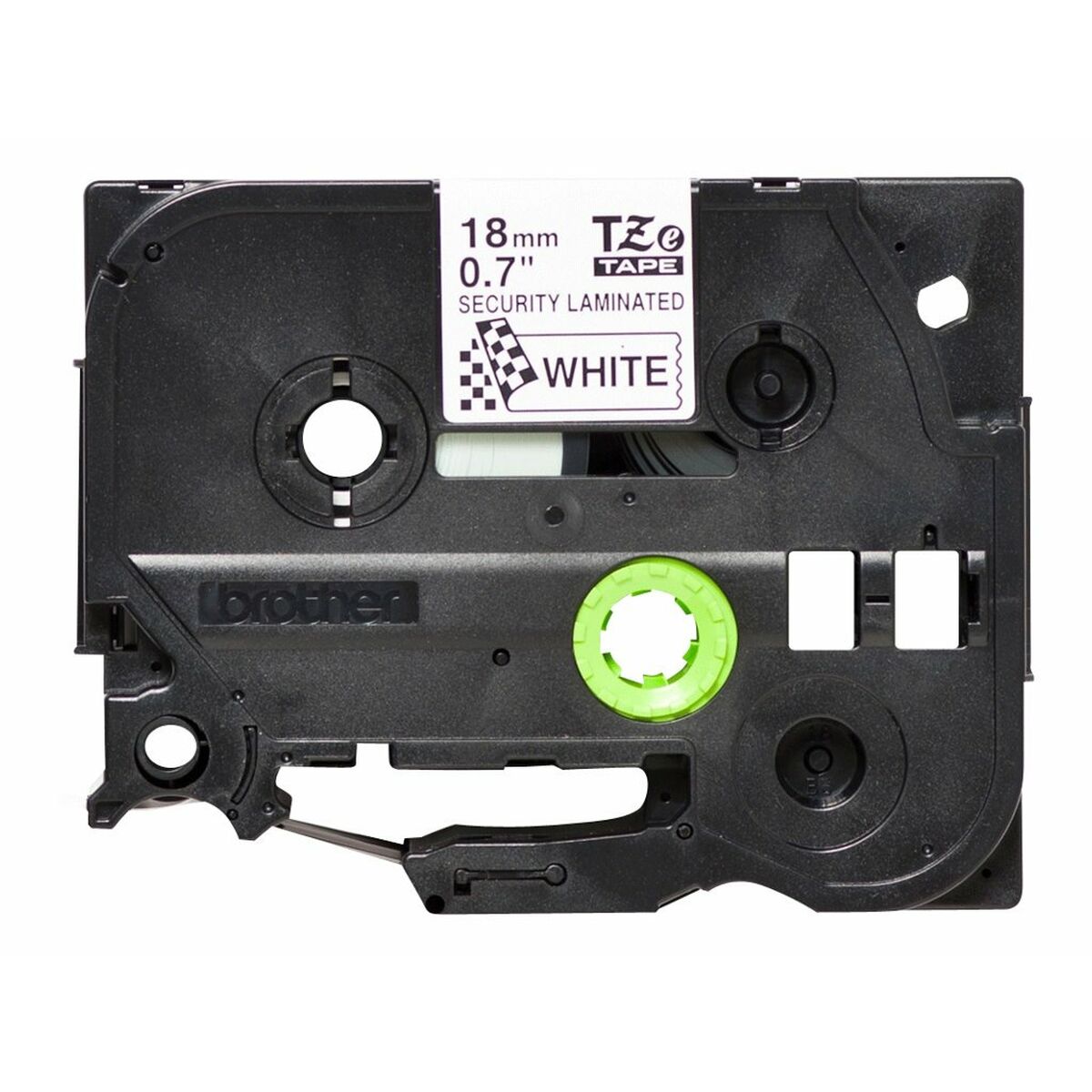Afbeeldingen van Laminated Tape for Labelling Machines Brother TZE-SE4 Black/White 18mm Security tape