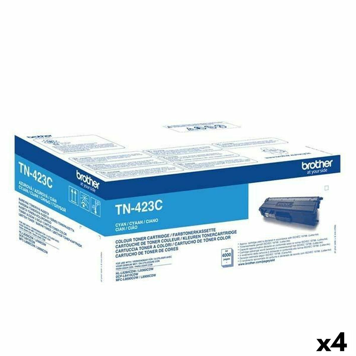 Brother Original TN423C Cyan Toner - 4 Pak til HLL8260CDW, HLL8360CDW, HLL9310CDW