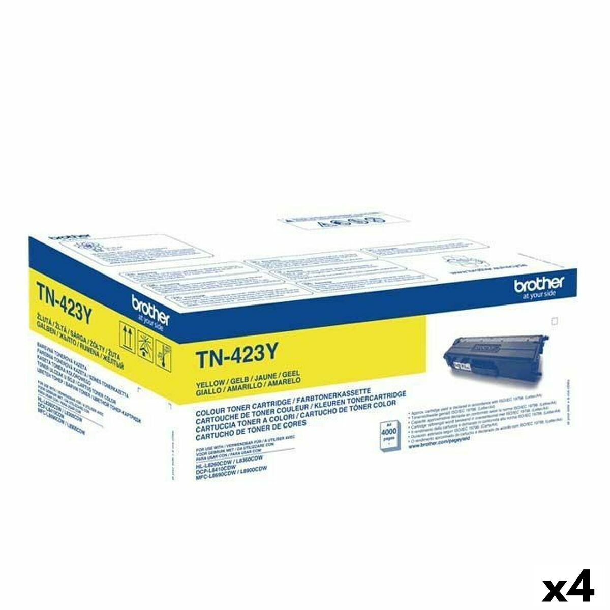 Original Guld Toner til Brother HLL8260CDW, HLL8360CDW, HLL9310CDW - TN423Y (Pakke med 4)