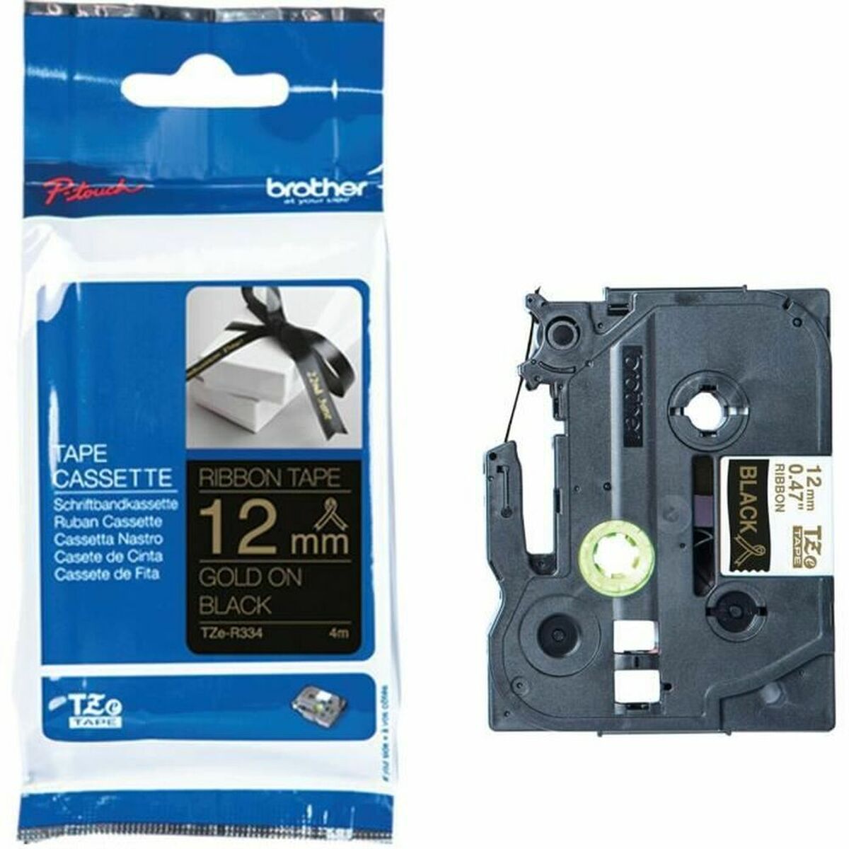 Afbeeldingen van Laminated Tape for Labelling Machines Brother TZE-R334 Black