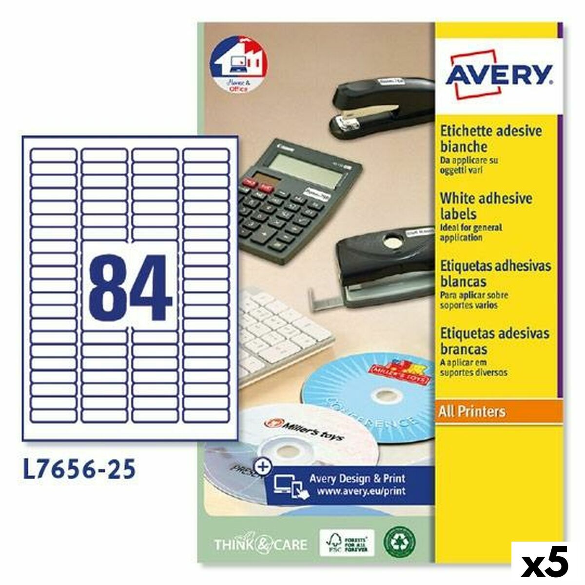 Etiquettes pour Imprimante Avery L7656 46 x 11,1 mm Blanc 25 Volets (5 Unités)