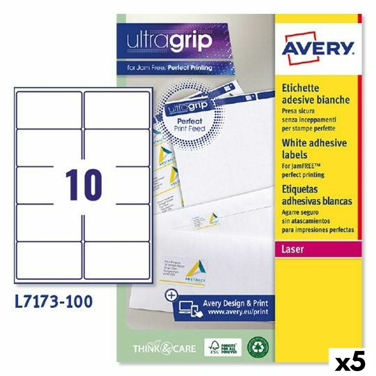 Etiquettes pour Imprimante Avery L7173 99,1 x 57 mm Blanc 100 Volets (5 Unités)