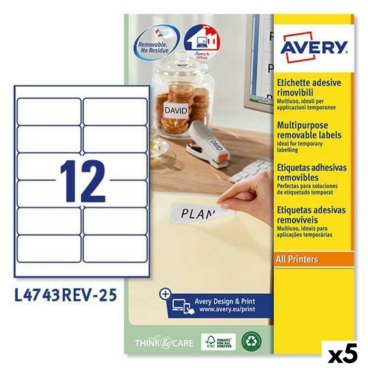 Etiquettes pour Imprimante Avery L4743REV 99,1 x 42,3 mm Blanc 25 Volets (5 Unités)