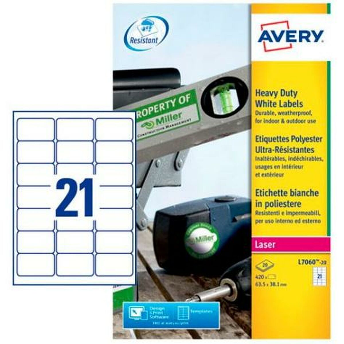 Afbeeldingen van Printer Labels Avery White 20 Sheets 63,5 x 38,1 mm (5 Units)