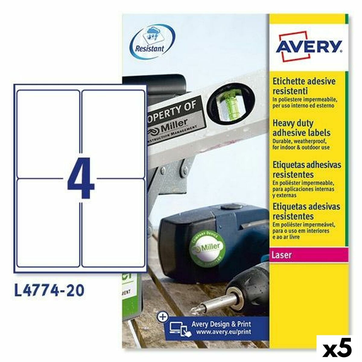 Etiquettes pour Imprimante Avery L4774 99,1 x 139 mm Blanc 20 Volets (5 Unités)