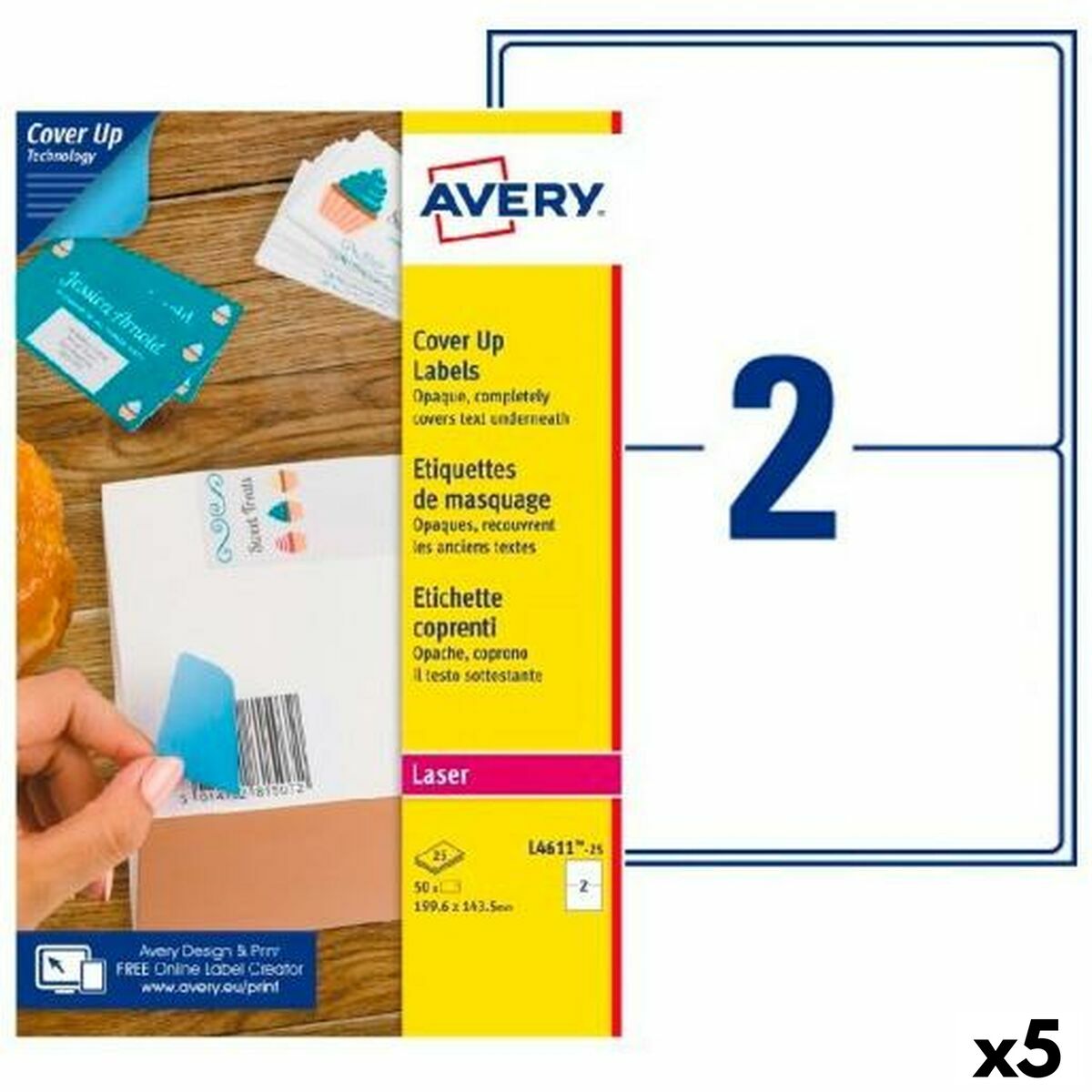 Etiquettes pour Imprimante Avery L4611 199,6 x 143,5 mm Blanc 25 Volets (5 Unités)