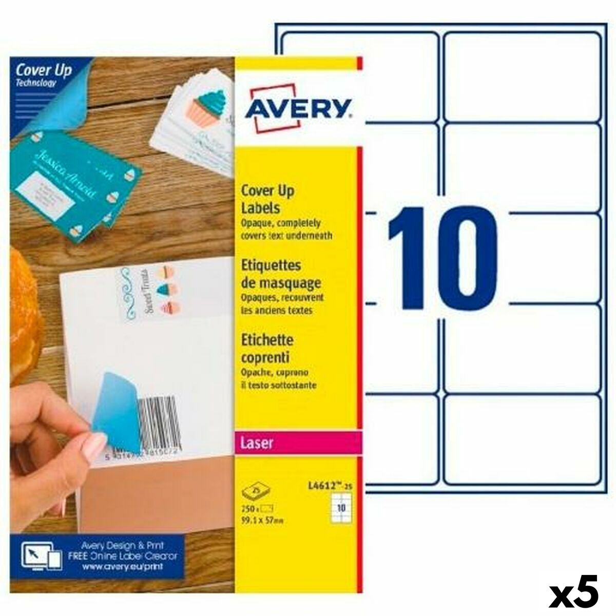 Etiquettes pour Imprimante Avery L4612 99,1 x 57 mm Blanc 25 Volets (5 Unités)