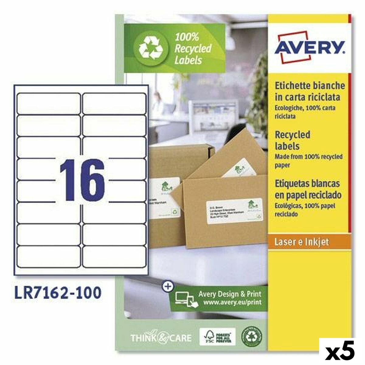 Etiquettes pour Imprimante Avery LR7162 99,1 x 33,9 mm Blanc 100 Volets (5 Unités)