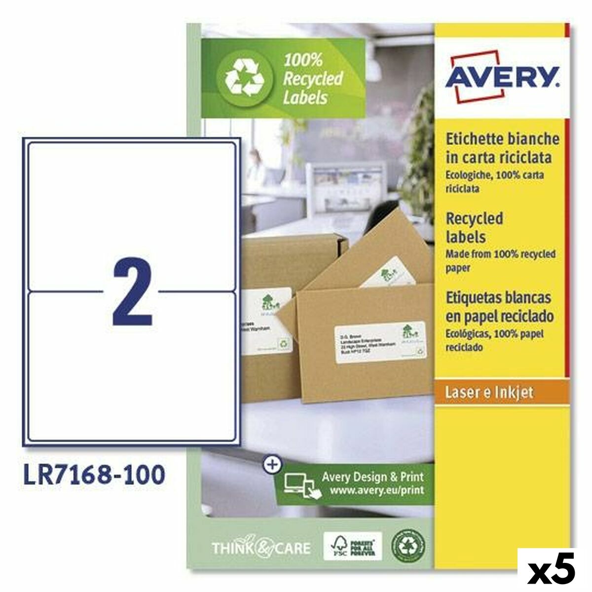 Etiquettes pour Imprimante Avery LR7168 199,6 x 143,5 mm Blanc 100 Volets (5 Unités)