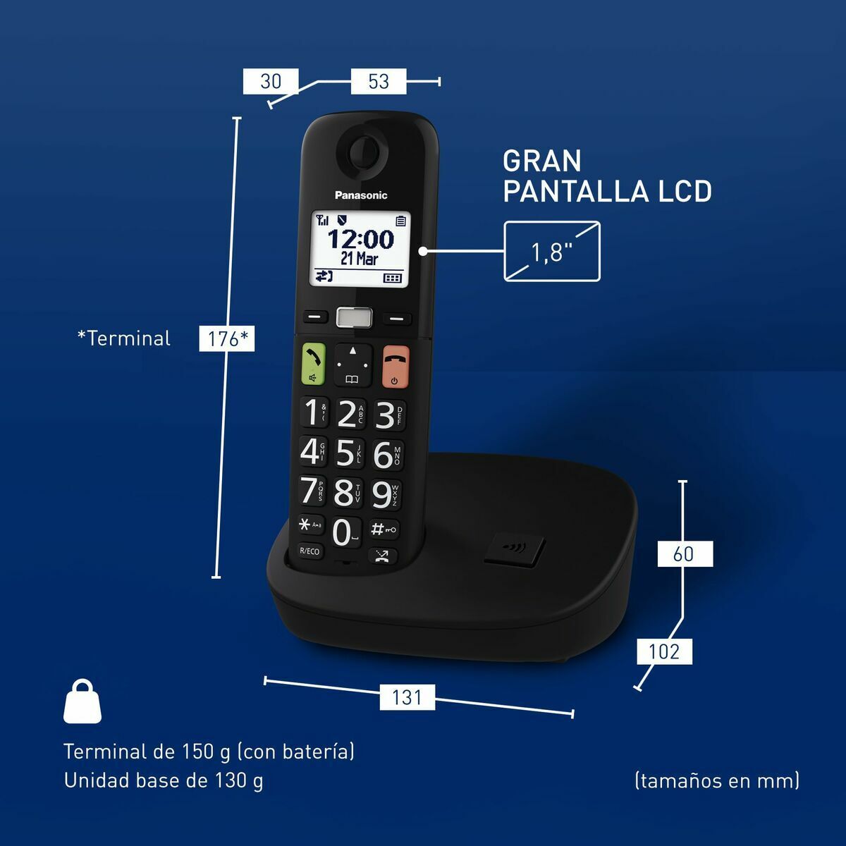 Belaidis telefonas Panasonic KX-TGU110EXB Balta Juoda