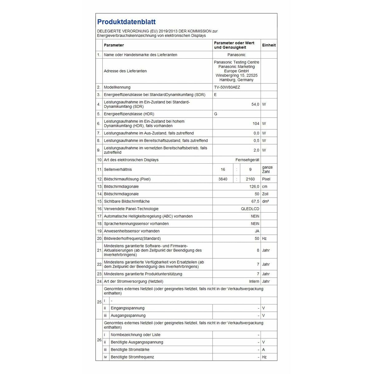 Image de Smart TV Panasonic TV50W80AEZ 50 50" 4K Ultra HD HDR QLED