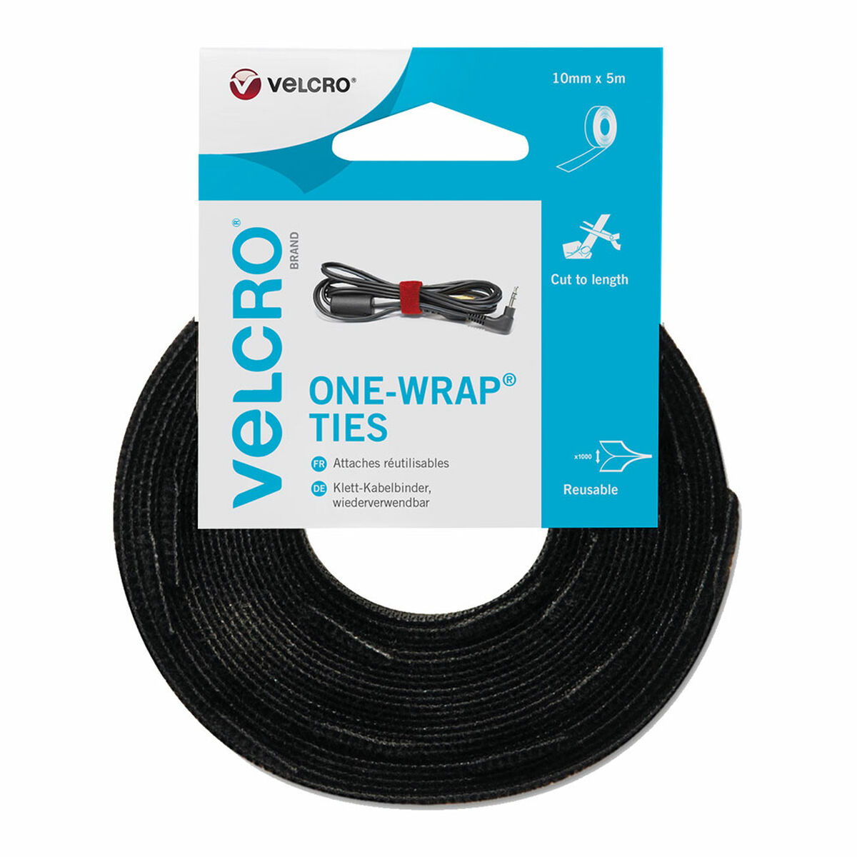 Σύνδεσμοι καλωδίων Velcro one-wrap Μαύρο 10 mm x 5 m